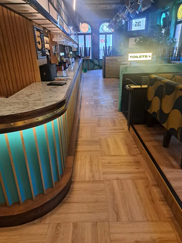 The finished bar, looking towards the entrance