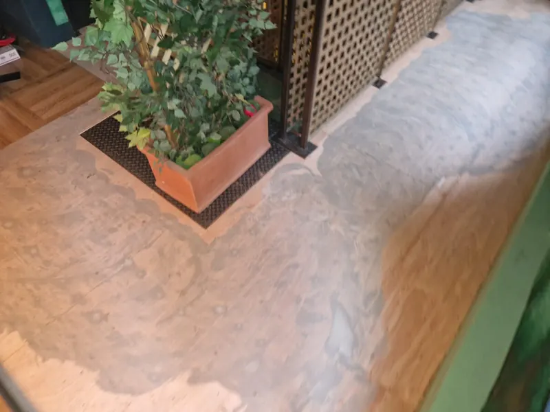 The prepared subfloor before the new floor went down
