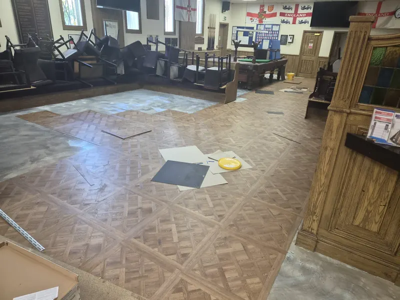 The Versailles tiles going down across the room