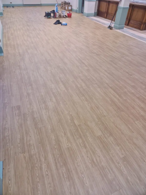 The full length of the room, finished