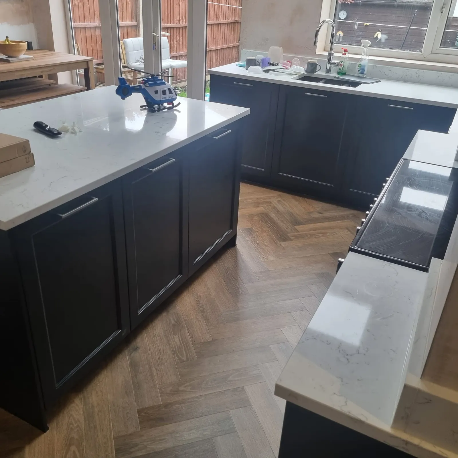 Herringbone LVT round the kitchen island