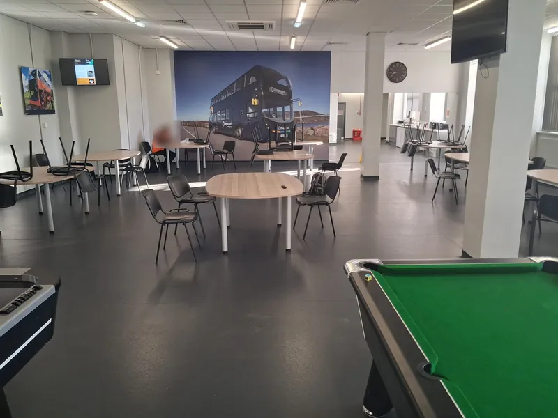 Staff canteen at the Oldham depot finished in dark grey non-slip vinyl