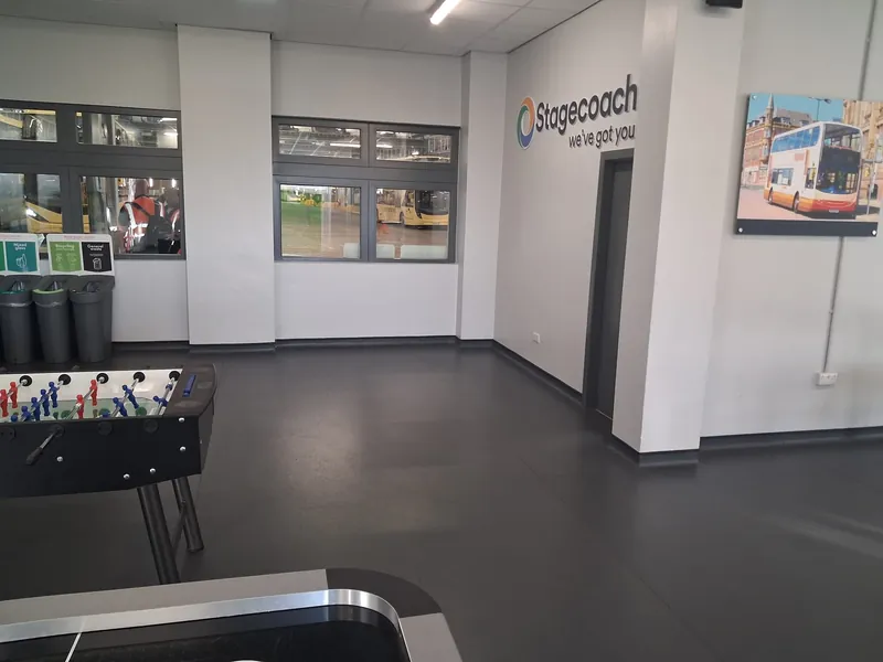Games area with the vinyl coved up the walls and round the columns